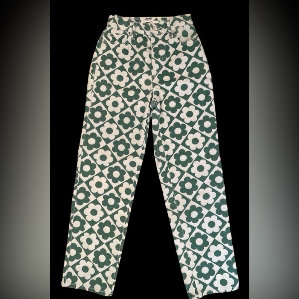 PacSun Green and White Floral Patterned Jeans